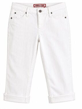Vanilla Star White Denim Capri Pants Size 11 With Blue Embroidered Back Pockets